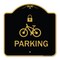 Signmission Parking With Cycle and Lock, Black & Gold Aluminum Architectural Sign, 18" x 18", BG-1818-23476 A-DES-BG-1818-23476 - alternate 1